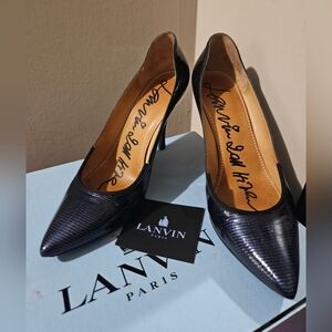 Lanvin Navy Leather Python Print Stiletto Heels 👠😍 Size 8.5